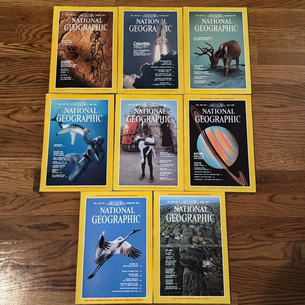 National Geographic 1981: Missing Jan, Mar, Sept and Dec. Includes all Maps